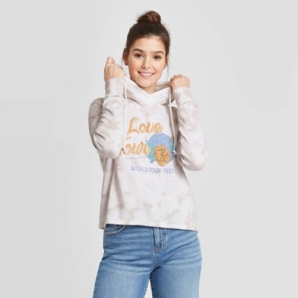 Love World Tour 1987 Hoodie White Gray Womens Junior Size
